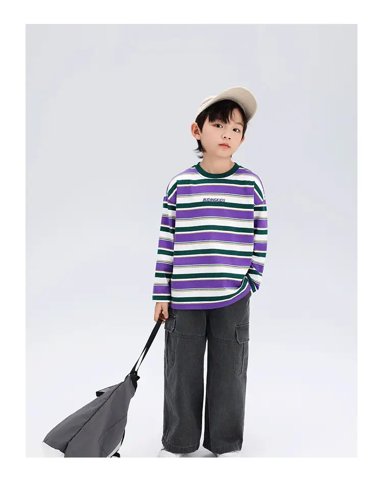 Boys Striped Long Sleeve T-Shirt T-Shirt 2024 Spring — feature 18