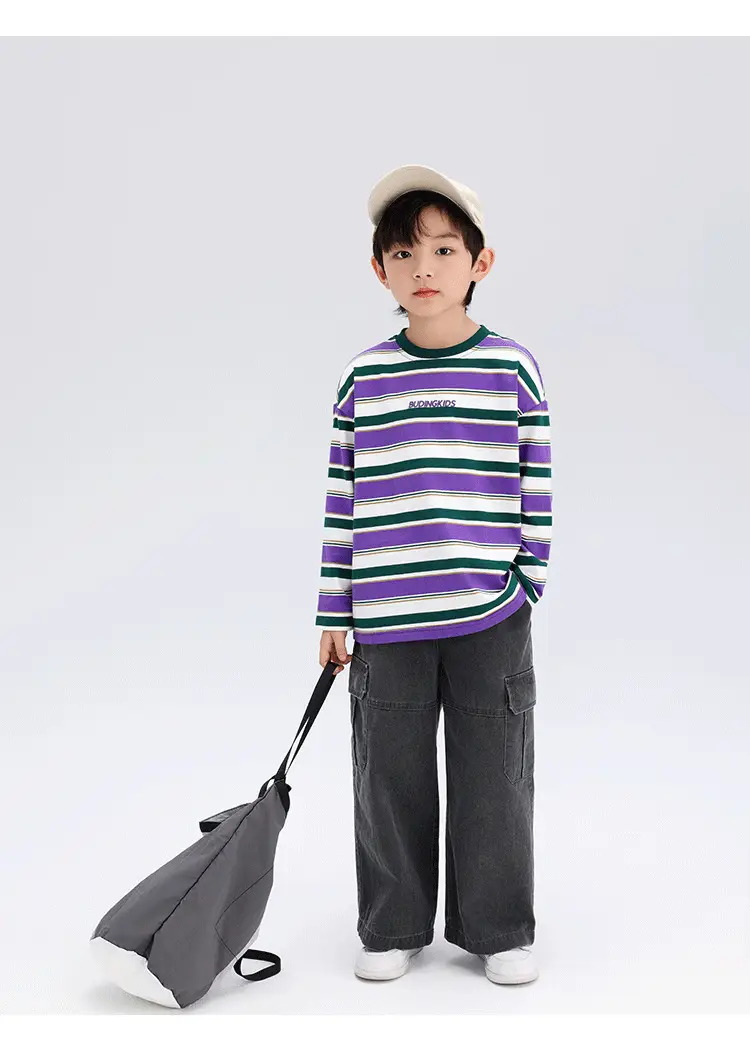 Boys Striped Long Sleeve T-Shirt T-Shirt 2024 Spring — feature 22