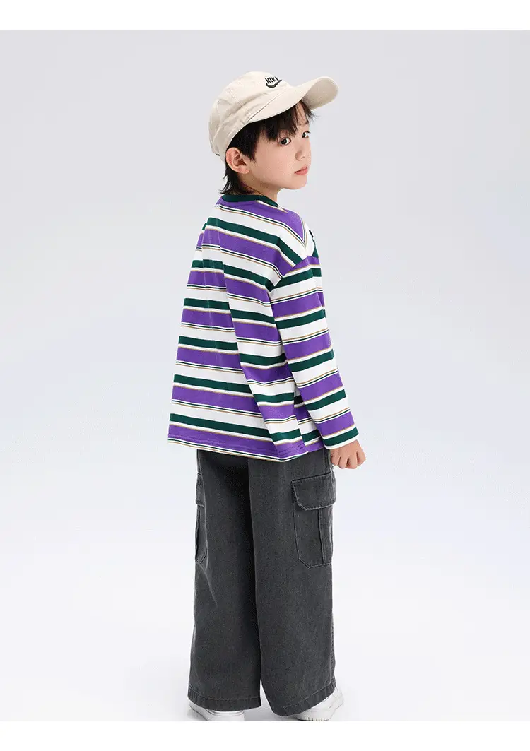 Boys Striped Long Sleeve T-Shirt T-Shirt 2024 Spring — feature 23
