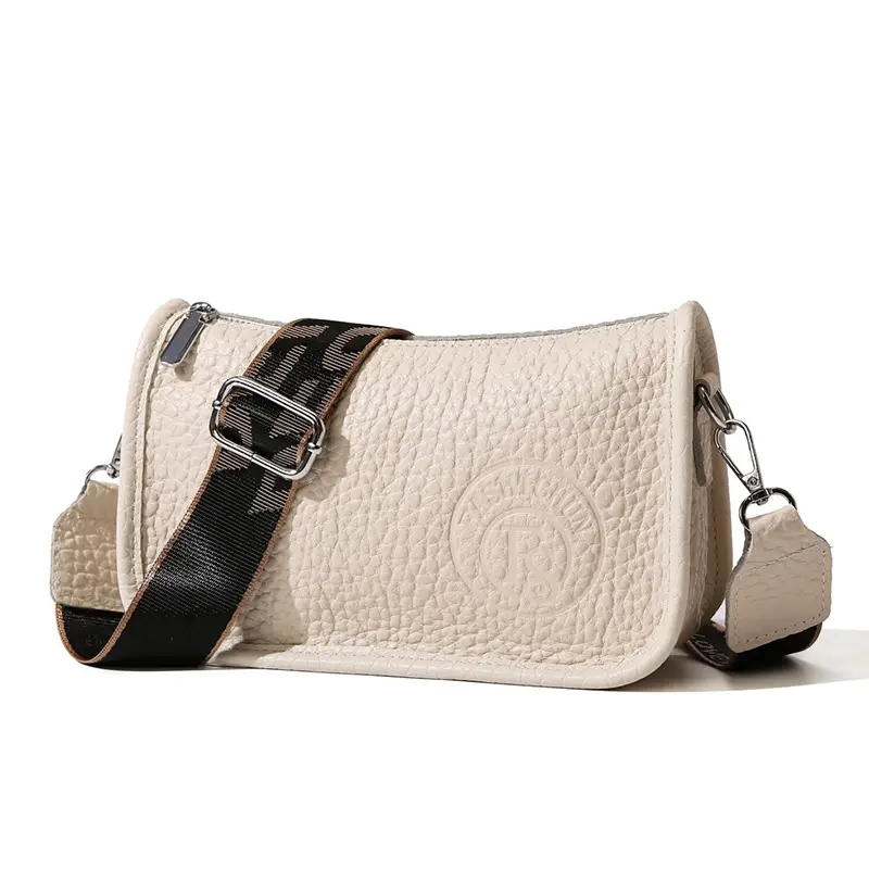 Black Leather Wide Shoulder Bag with Strap - Image 7