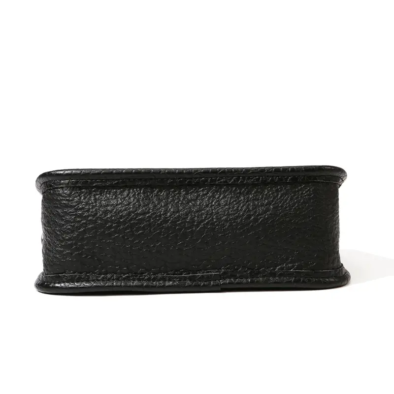 Black Leather Wide Shoulder Bag with Strap — feature 15