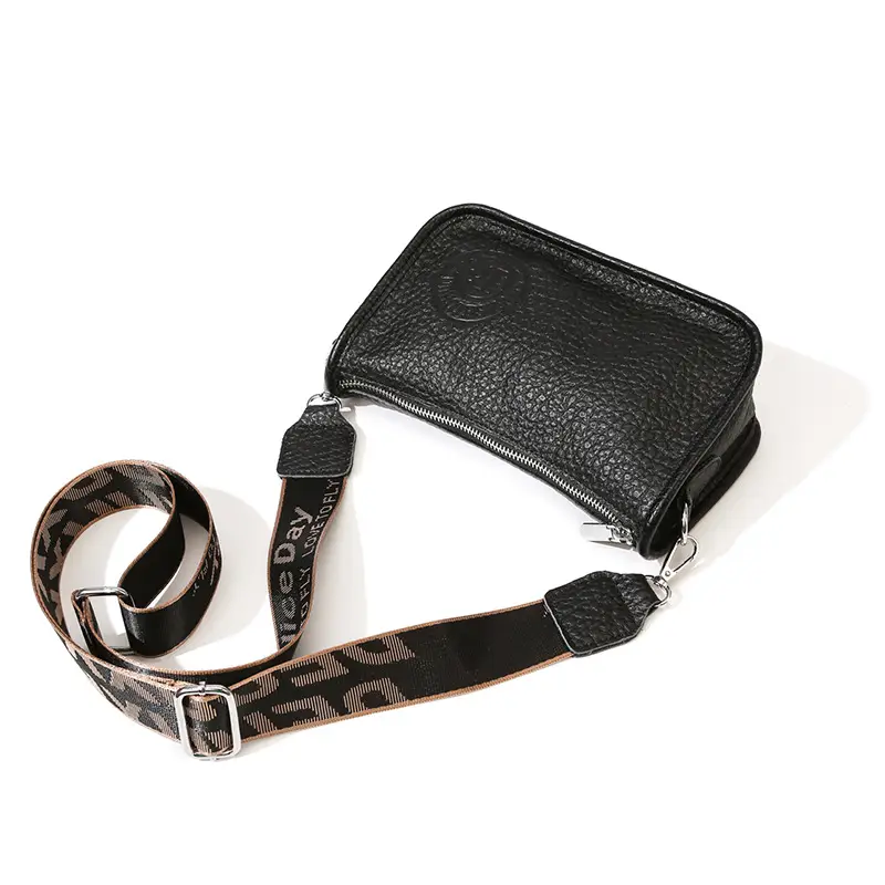 Black Leather Wide Shoulder Bag with Strap — feature 16