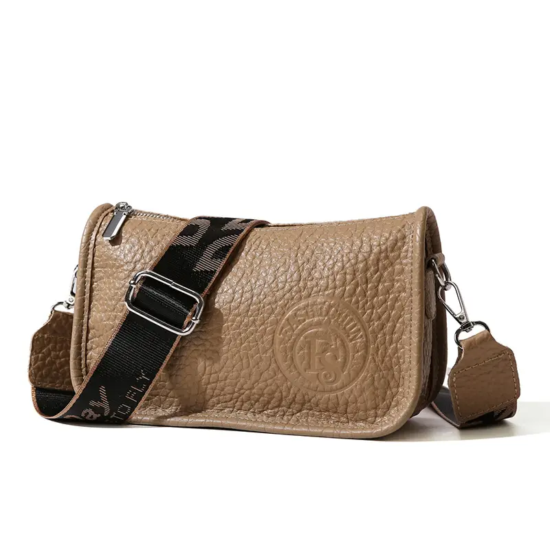 Black Leather Wide Shoulder Bag with Strap — feature 20