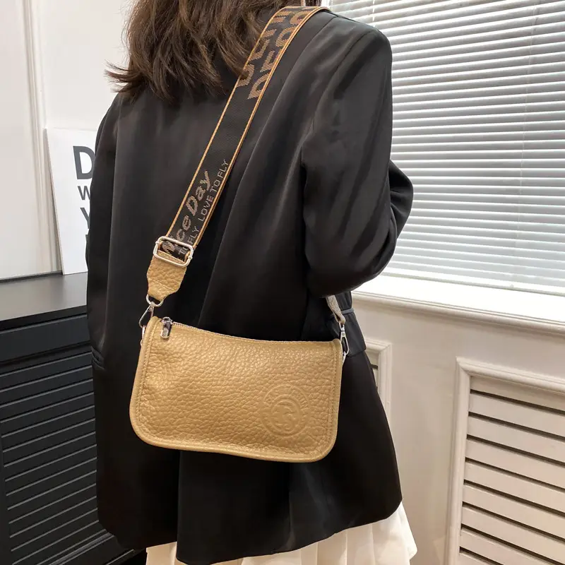 Black Leather Wide Shoulder Bag with Strap — feature 9