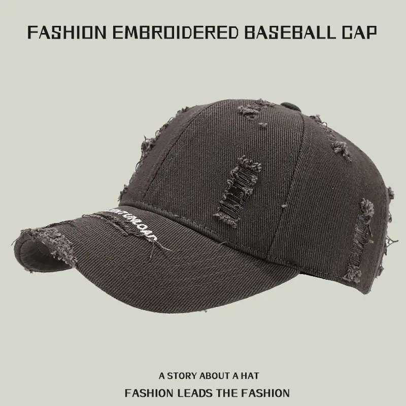 Women's Beige Ripped Embroidered Baseball Cap - Image 9