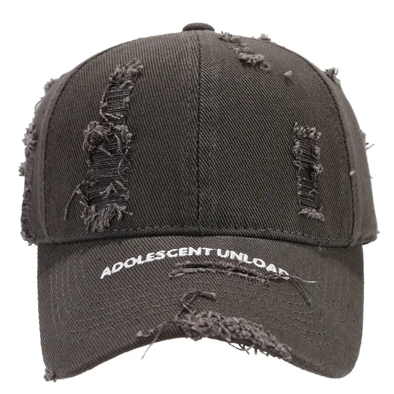 Women's Beige Ripped Embroidered Baseball Cap - Image 12