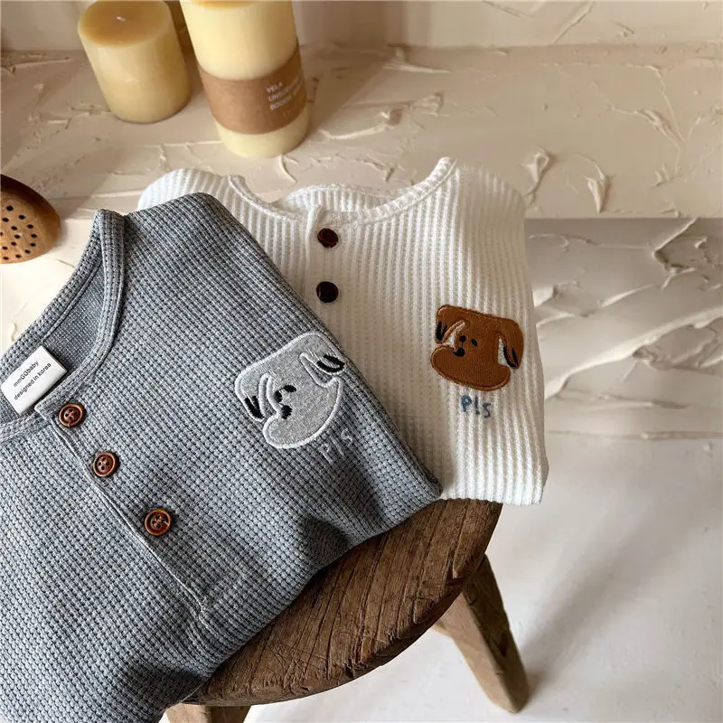 Kids Waffle Embroidered Crew Neck Sweatshirt Set