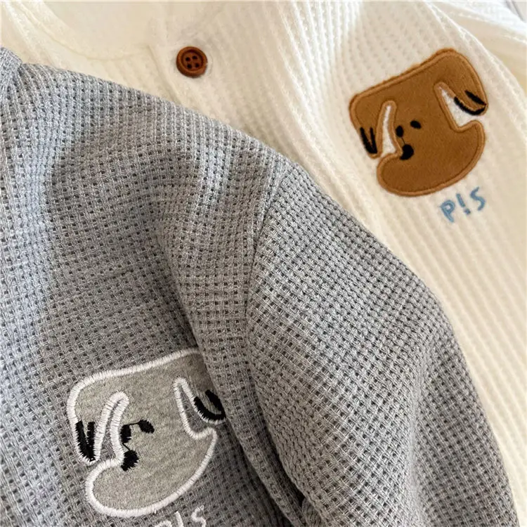 Kids Waffle Embroidered Crew Neck Sweatshirt Set