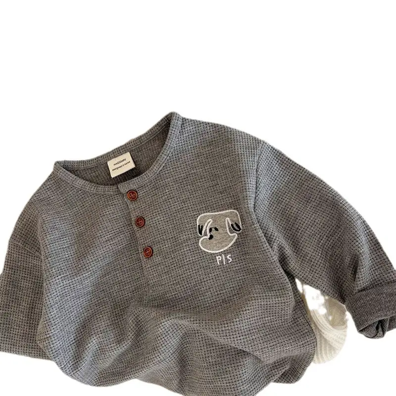 Kids Waffle Embroidered Crew Neck Sweatshirt Set