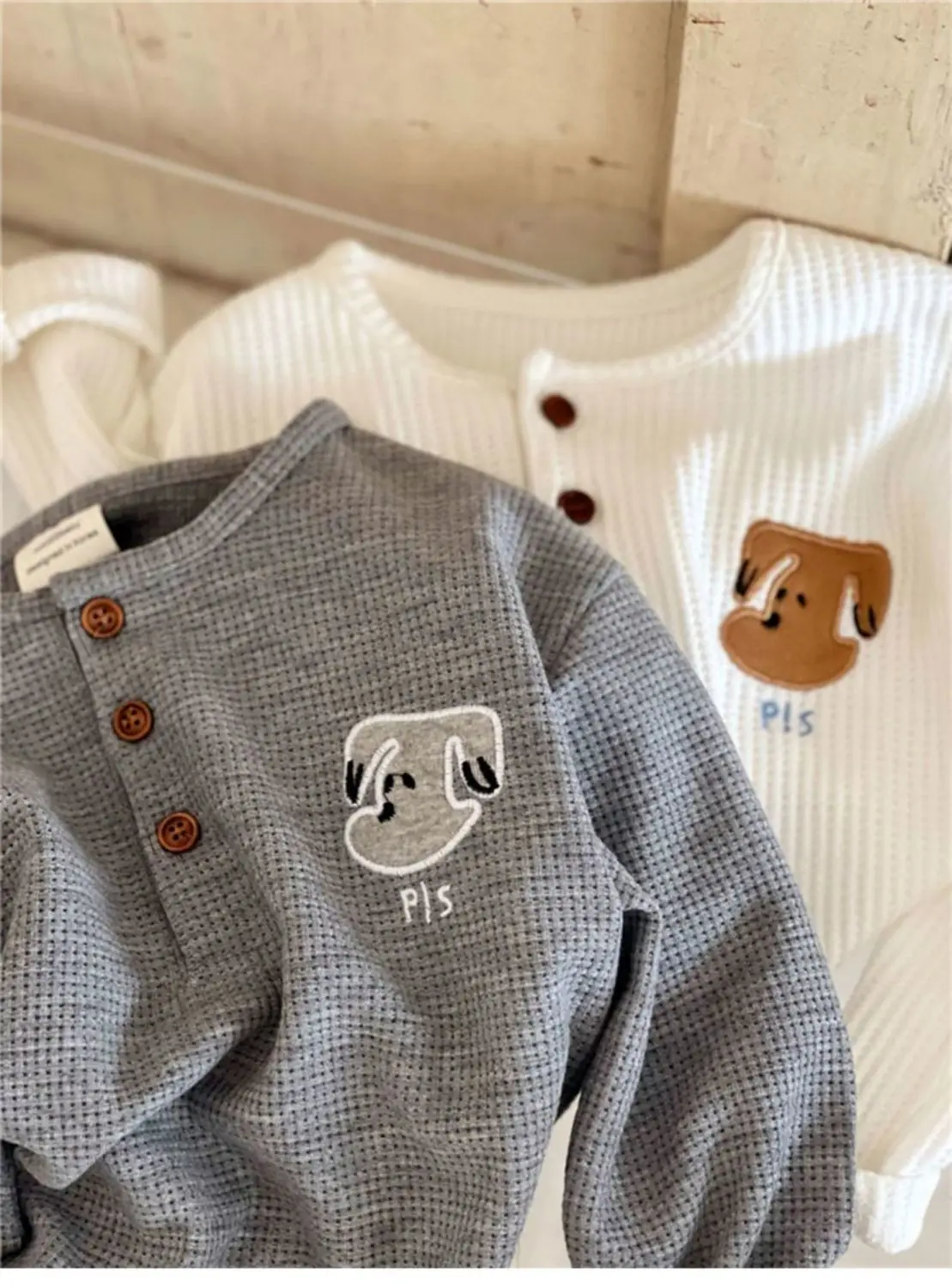 Kids Waffle Embroidered Crew Neck Sweatshirt Set — feature 2