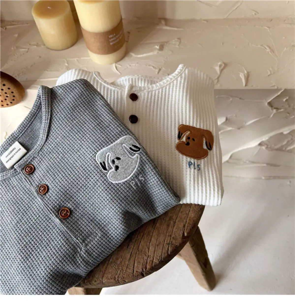 Kids Waffle Embroidered Crew Neck Sweatshirt Set — feature 4
