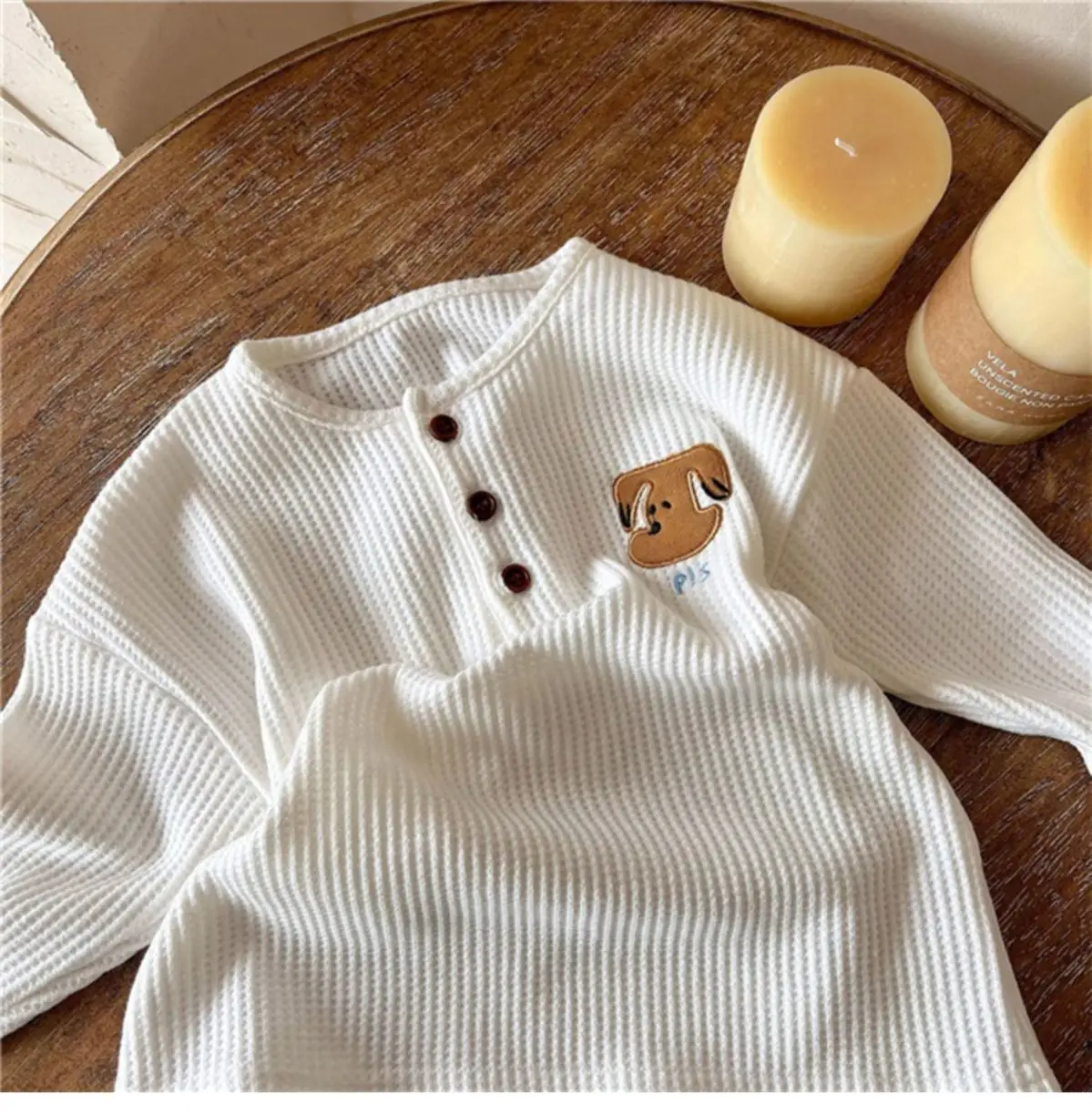Kids Waffle Embroidered Crew Neck Sweatshirt Set — feature 5