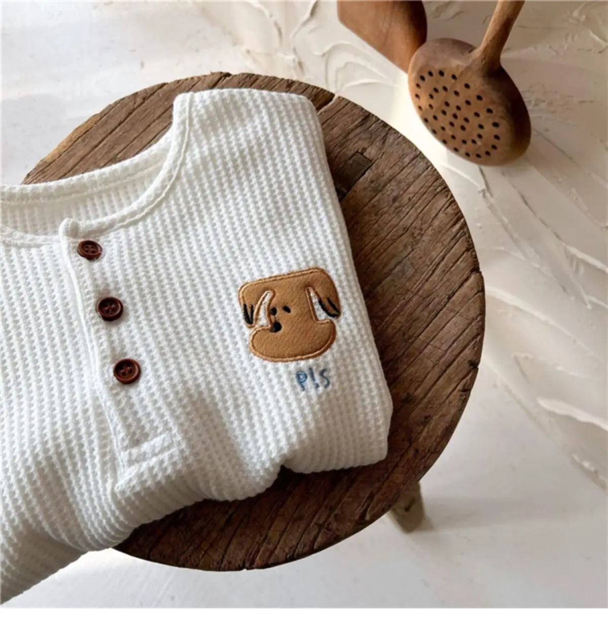 Kids Waffle Embroidered Crew Neck Sweatshirt Set — feature 6