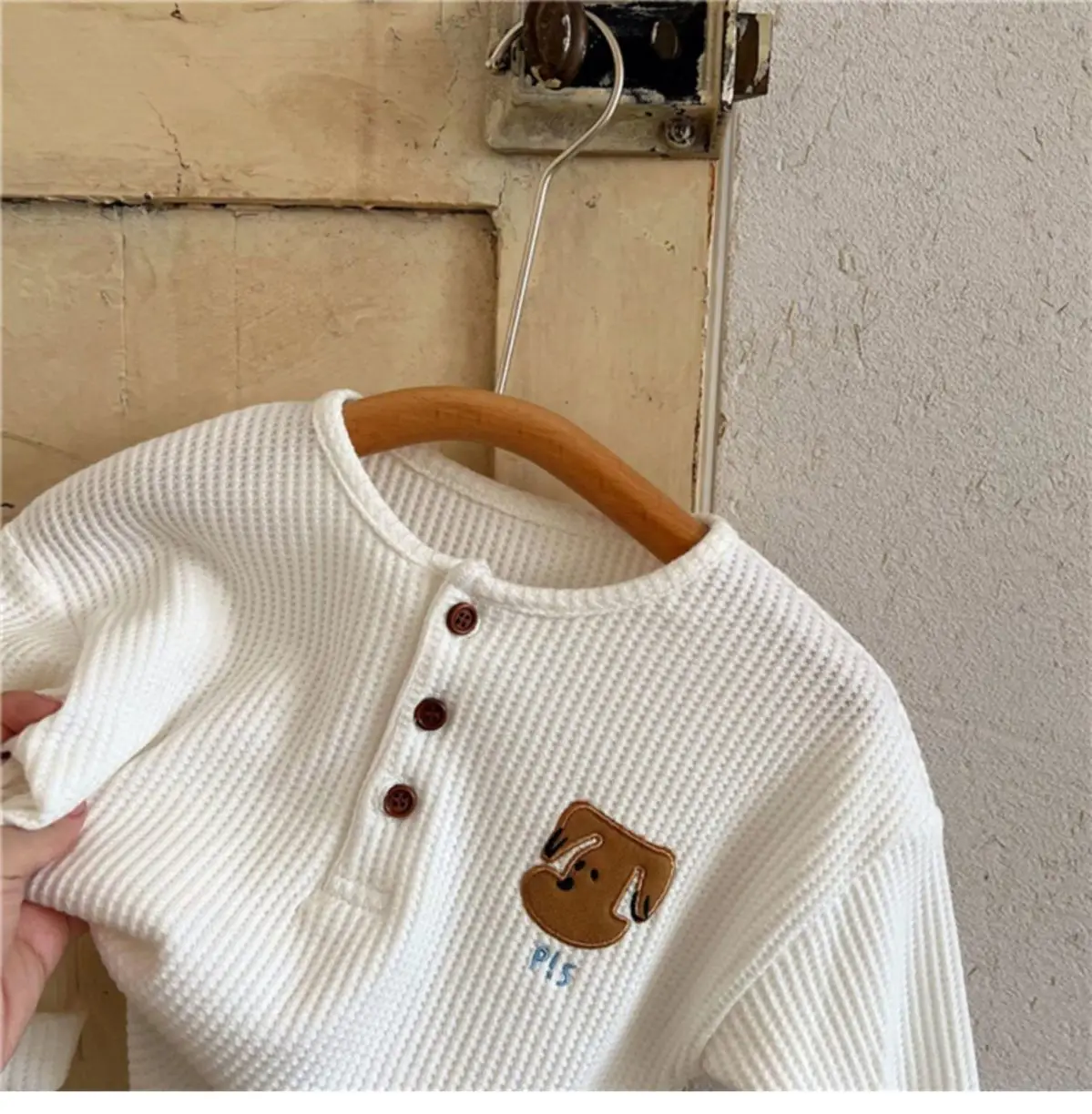 Kids Waffle Embroidered Crew Neck Sweatshirt Set — feature 7
