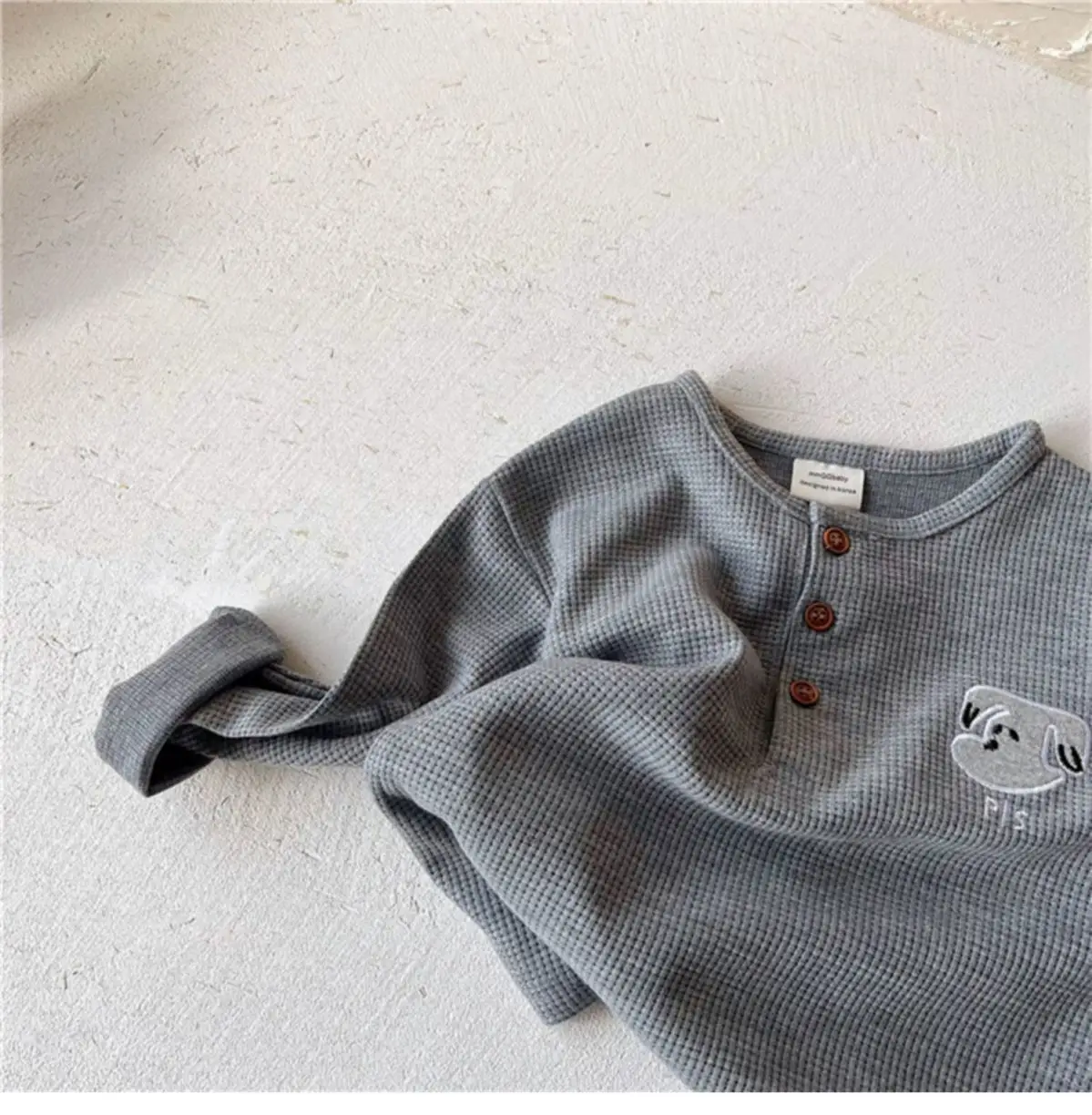 Kids Waffle Embroidered Crew Neck Sweatshirt Set — feature 8