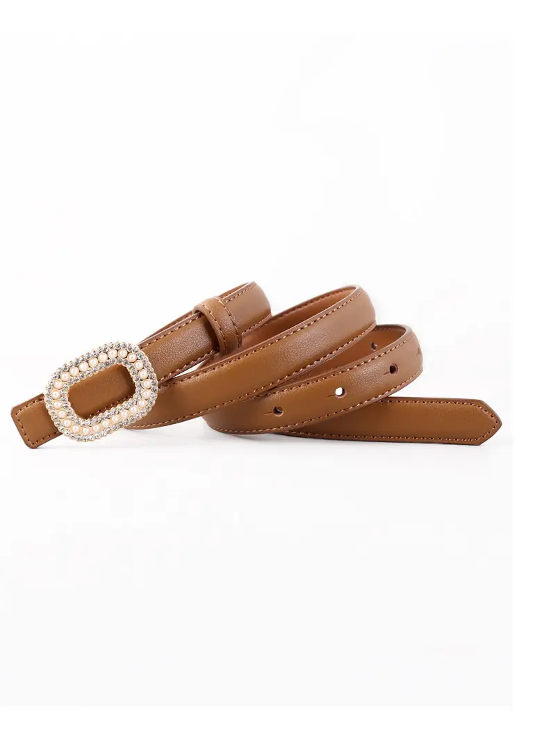Women's Black Genuine Leather Belt with Pearl Buckle — feature 28