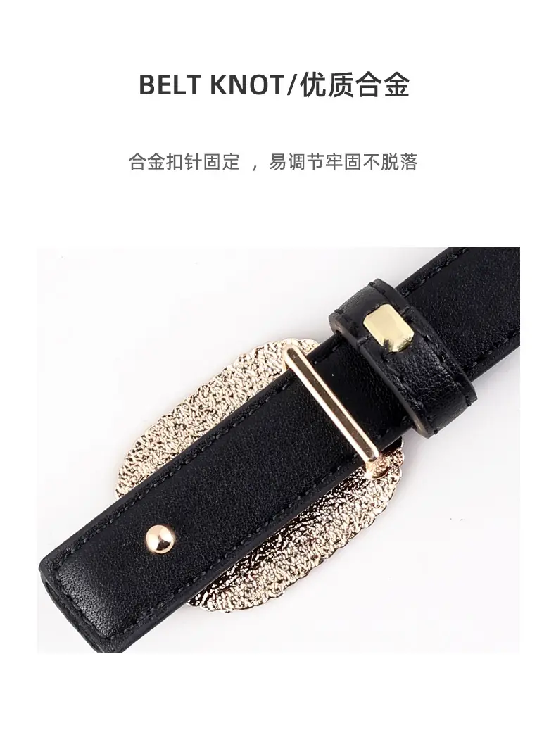 Women's Black Genuine Leather Belt with Pearl Buckle — feature 34