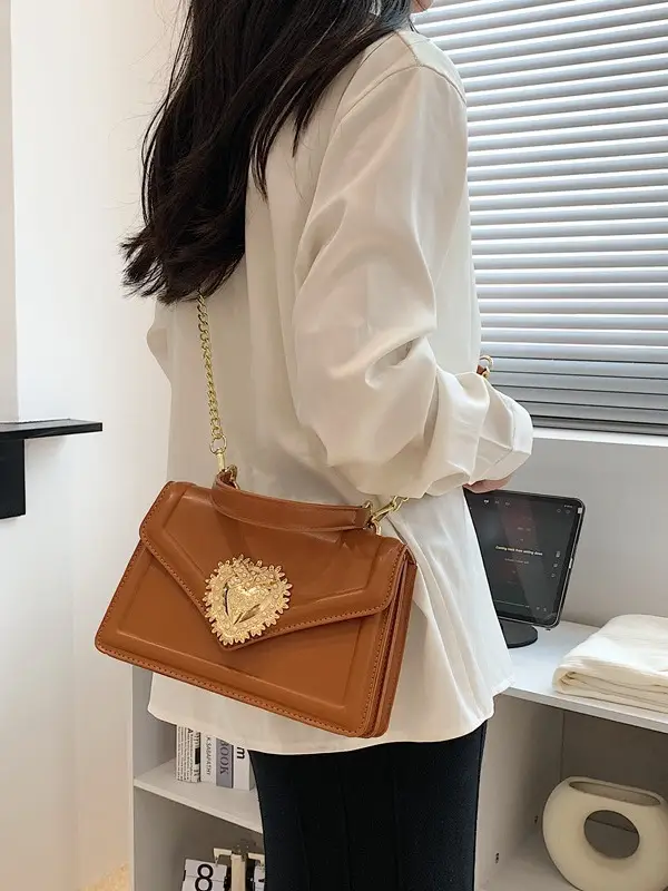 Women Crossbody Bag Brown Heart Chain Satchel 2025 - Image 8