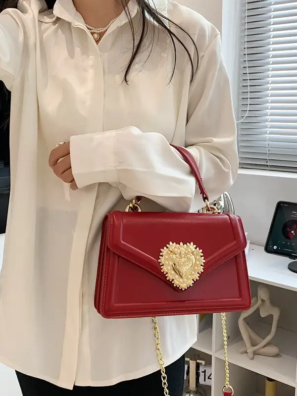 Women Crossbody Bag Brown Heart Chain Satchel 2025 - Image 9
