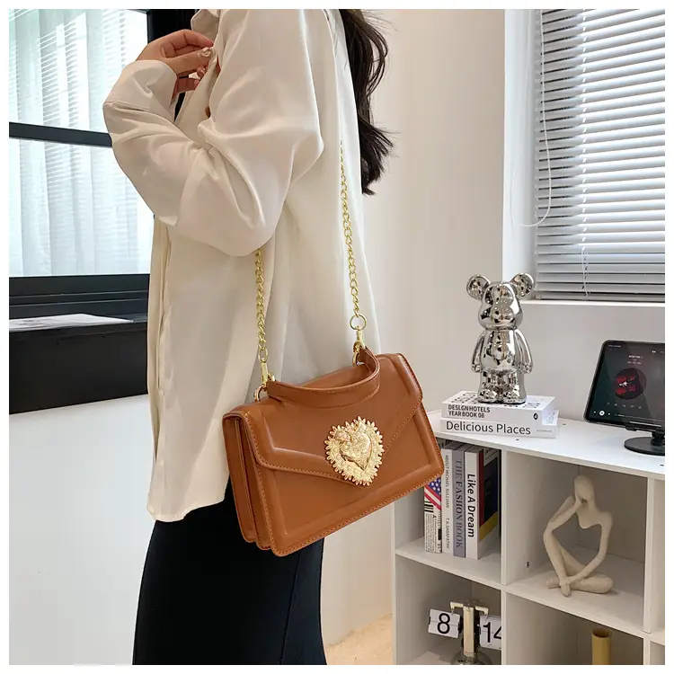 Women Crossbody Bag Brown Heart Chain Satchel 2025 — feature 26