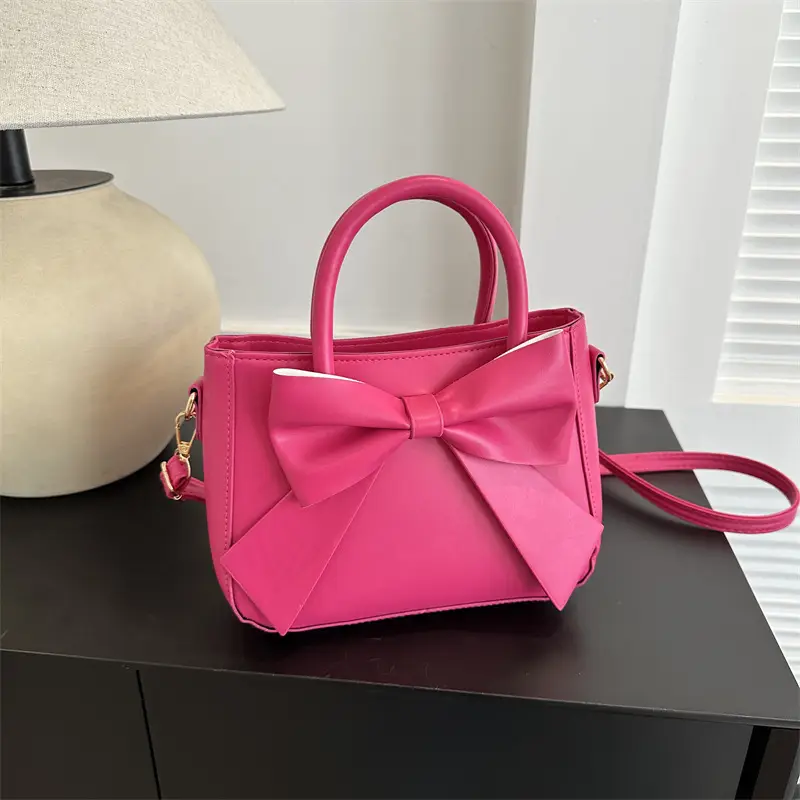 White Bow Shoulder Messenger Bag with Gold Hardware - Image 6