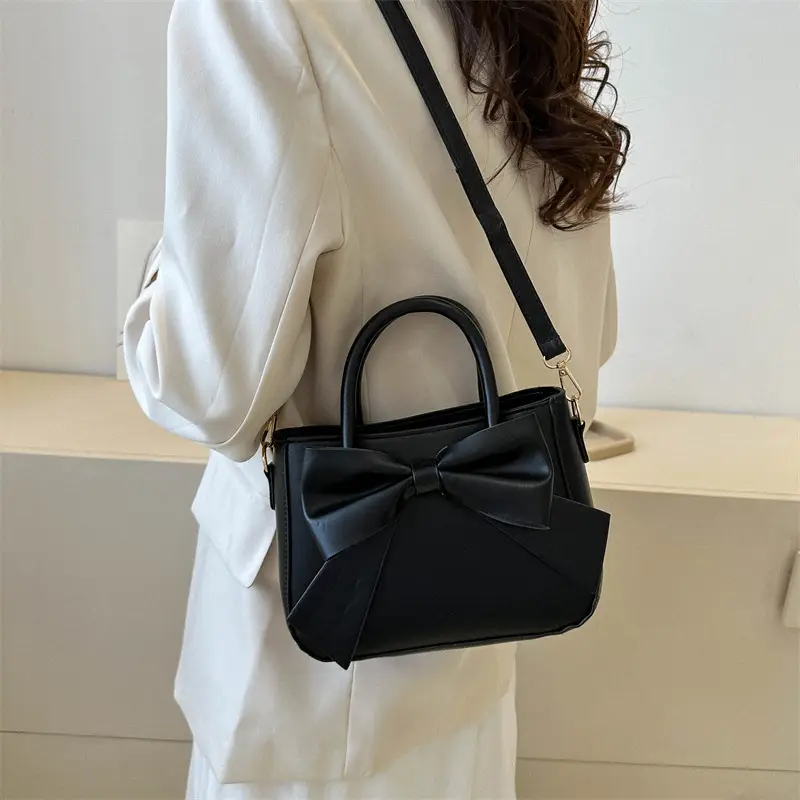 White Bow Shoulder Messenger Bag with Gold Hardware - Image 8