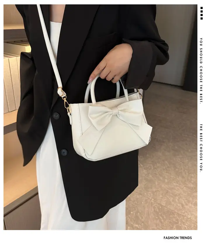 White Bow Shoulder Messenger Bag with Gold Hardware — feature 1