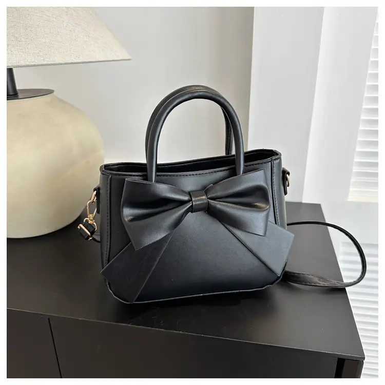 White Bow Shoulder Messenger Bag with Gold Hardware — feature 11