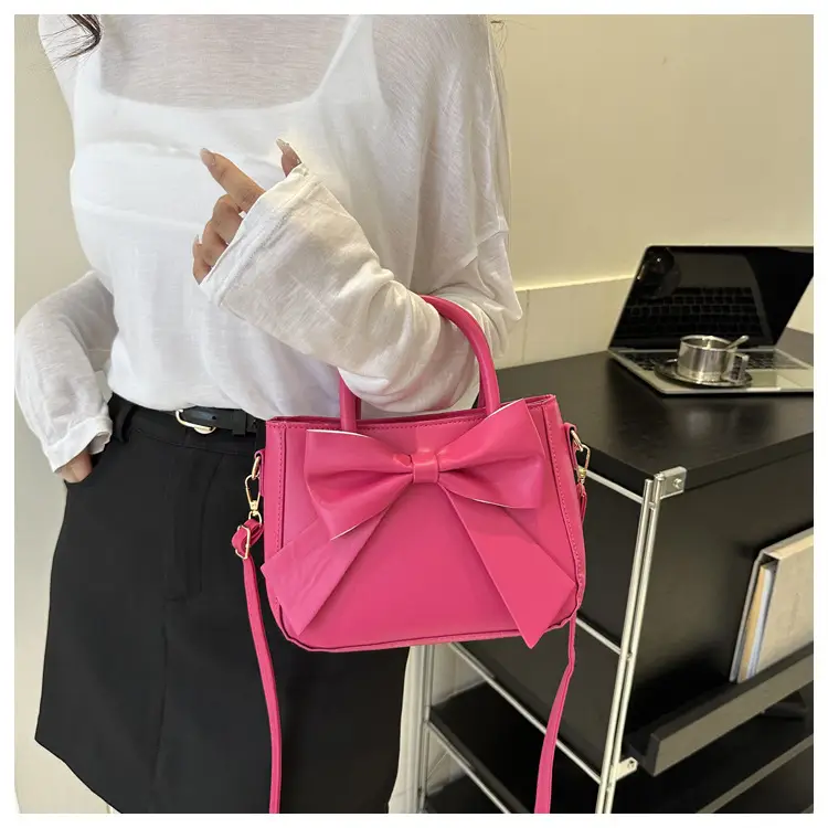 White Bow Shoulder Messenger Bag with Gold Hardware — feature 14