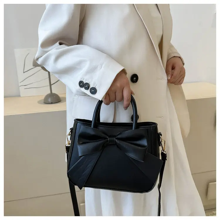 White Bow Shoulder Messenger Bag with Gold Hardware — feature 22