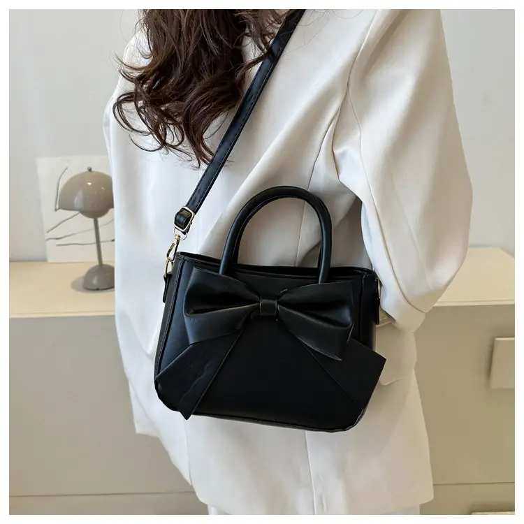 White Bow Shoulder Messenger Bag with Gold Hardware — feature 23