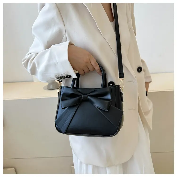 White Bow Shoulder Messenger Bag with Gold Hardware — feature 24