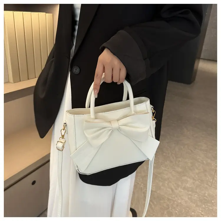 White Bow Shoulder Messenger Bag with Gold Hardware — feature 25