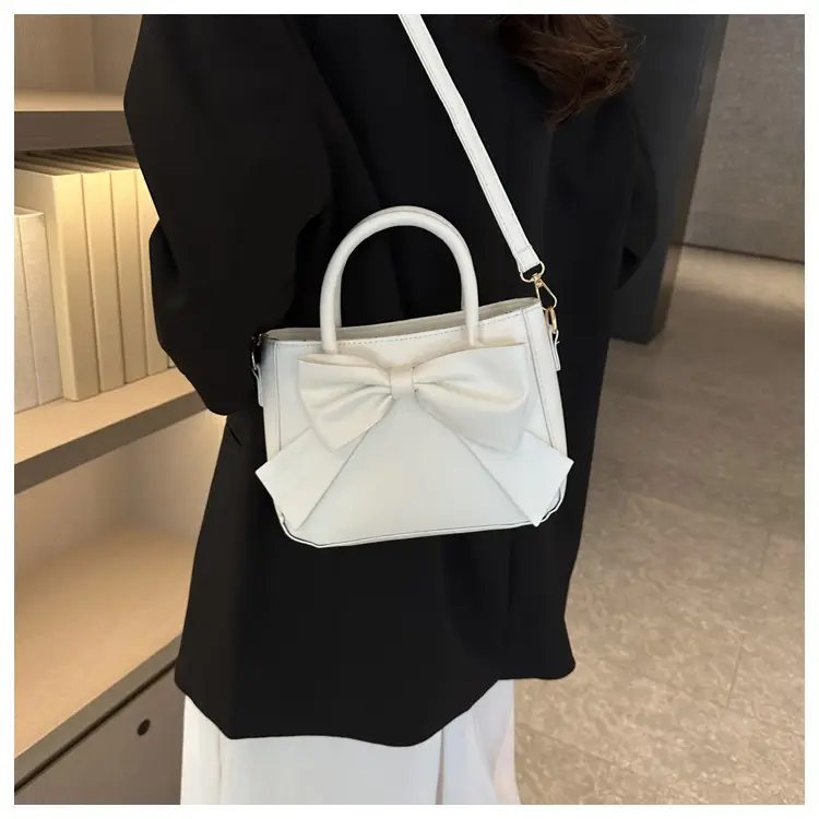 White Bow Shoulder Messenger Bag with Gold Hardware — feature 26