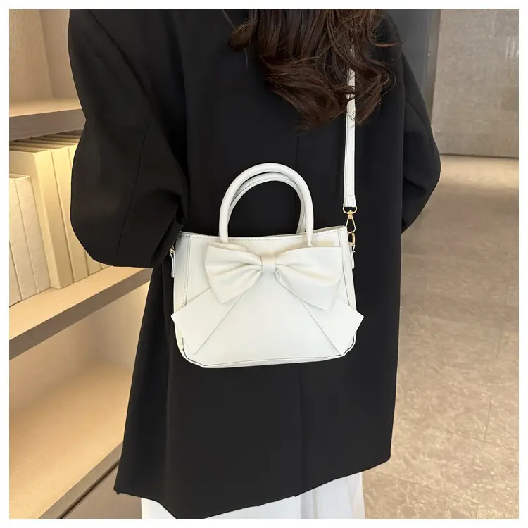 White Bow Shoulder Messenger Bag with Gold Hardware — feature 27