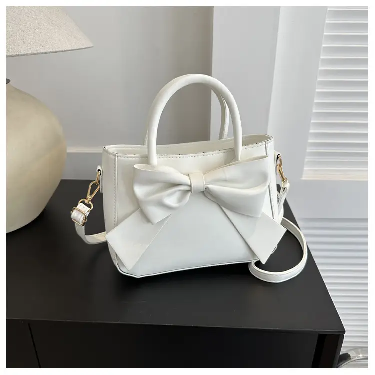 White Bow Shoulder Messenger Bag with Gold Hardware — feature 9