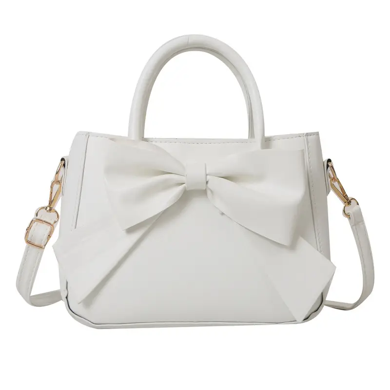 White Bow Shoulder Messenger Bag with Gold Hardware - Image 2