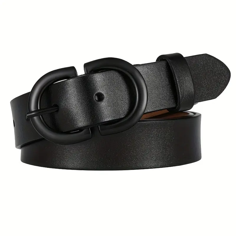Women's Black Genuine Leather Belt with Gold Buckle — feature 9