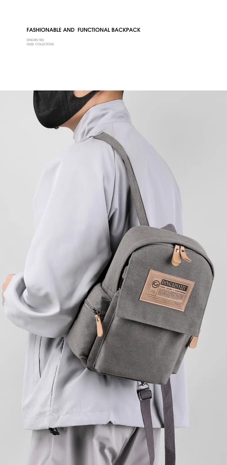 Men's Canvas Crossbody Backpack 15L Grey — feature 14