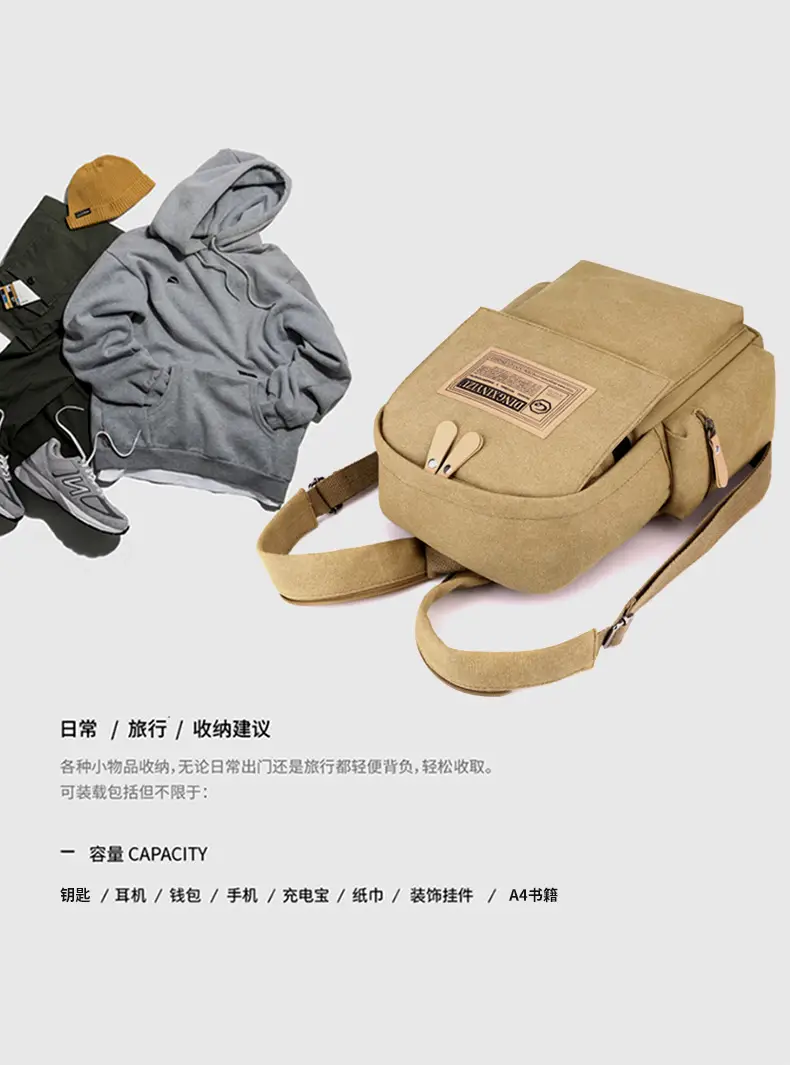 Men's Canvas Crossbody Backpack 15L Grey — feature 21