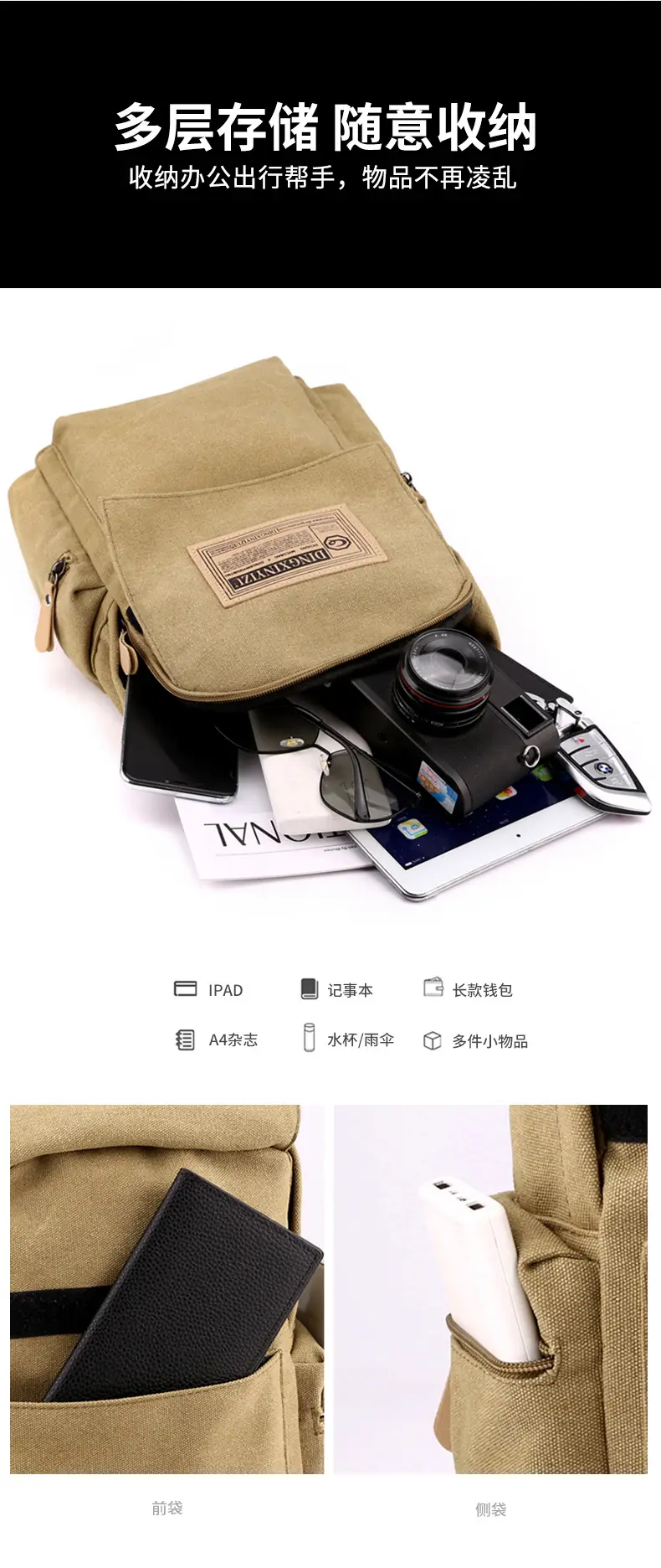 Men's Canvas Crossbody Backpack 15L Grey — feature 8