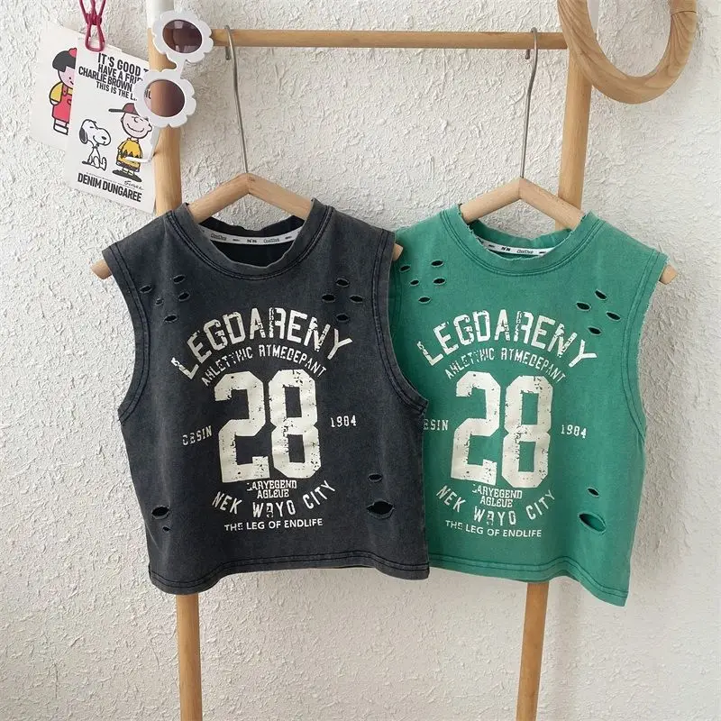 Men White Cotton Sleeveless T-Shirt Loose Korean Style — feature 1
