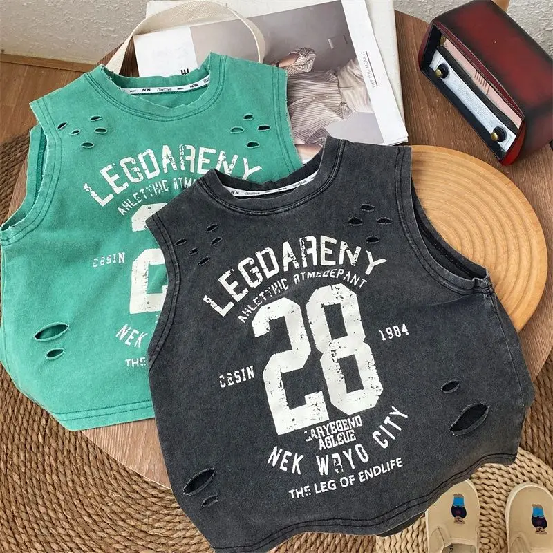 Men White Cotton Sleeveless T-Shirt Loose Korean Style — feature 2