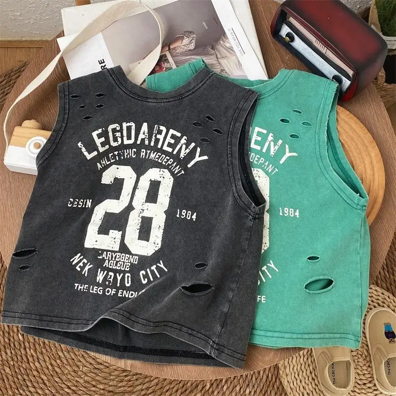 Men White Cotton Sleeveless T-Shirt Loose Korean Style — feature 3