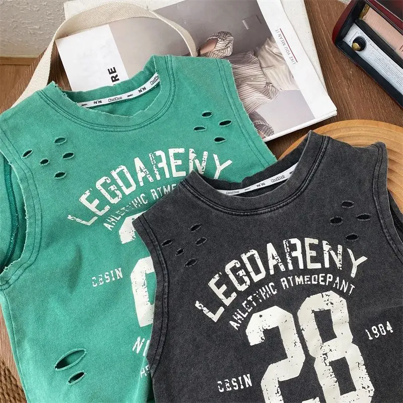 Men White Cotton Sleeveless T-Shirt Loose Korean Style — feature 4