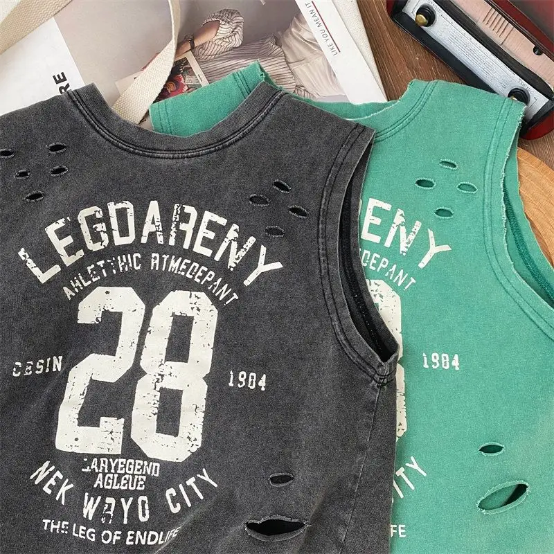 Men White Cotton Sleeveless T-Shirt Loose Korean Style — feature 5