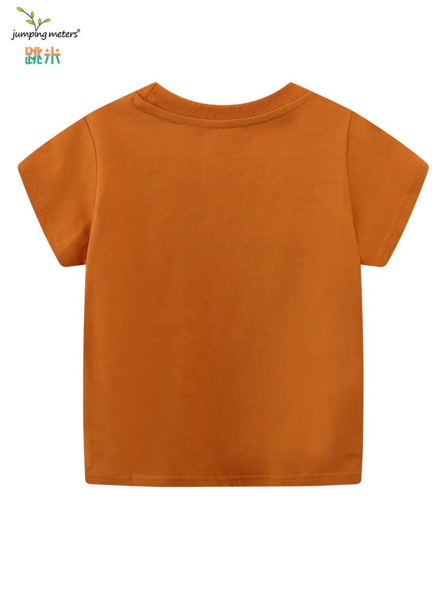 2026 Boys Orange Cat Print T-Shirt Round Neck Short Sleeve - Image 3