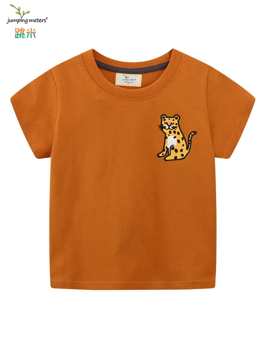 2026 Boys Orange Cat Print T-Shirt Round Neck Short Sleeve - Image 5