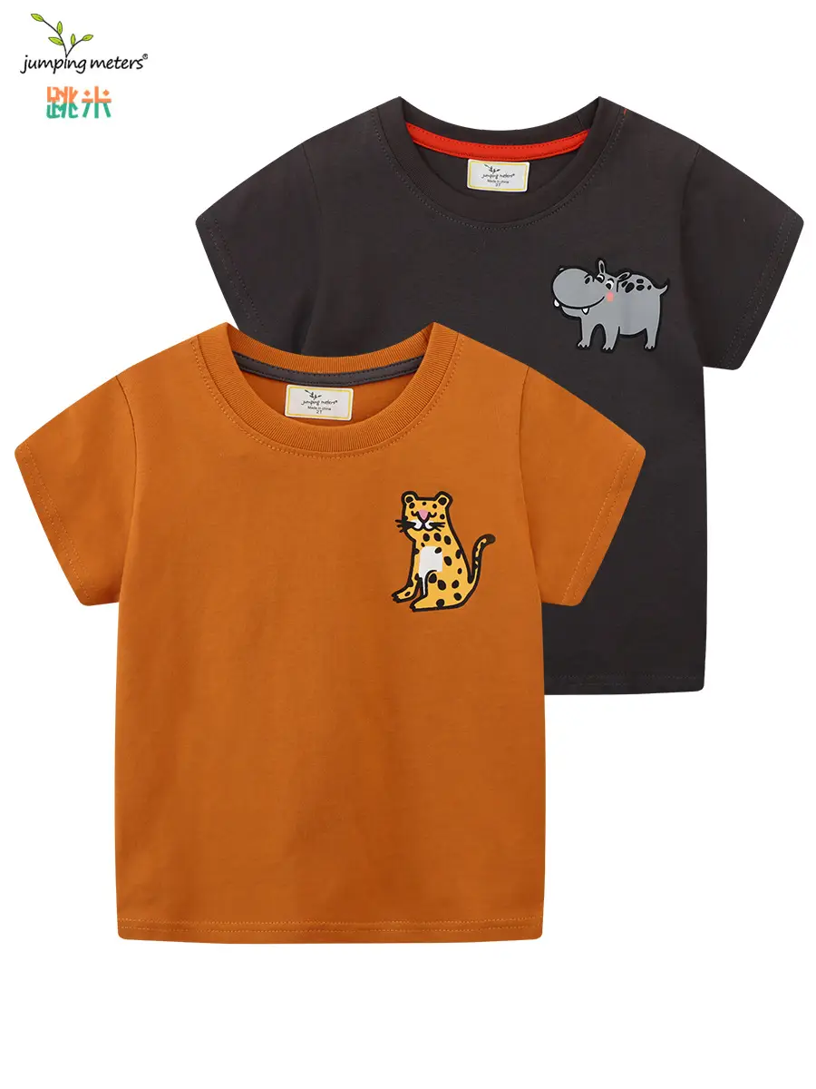 2026 Boys Orange Cat Print T-Shirt Round Neck Short Sleeve - Image 6