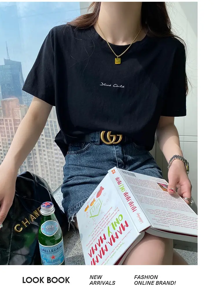Pure Cotton Short-sleeved T-shirt Women's Basic Simple 2024 Summer New Loose Slimming T-shirt White Cotton Ins Top — feature 22